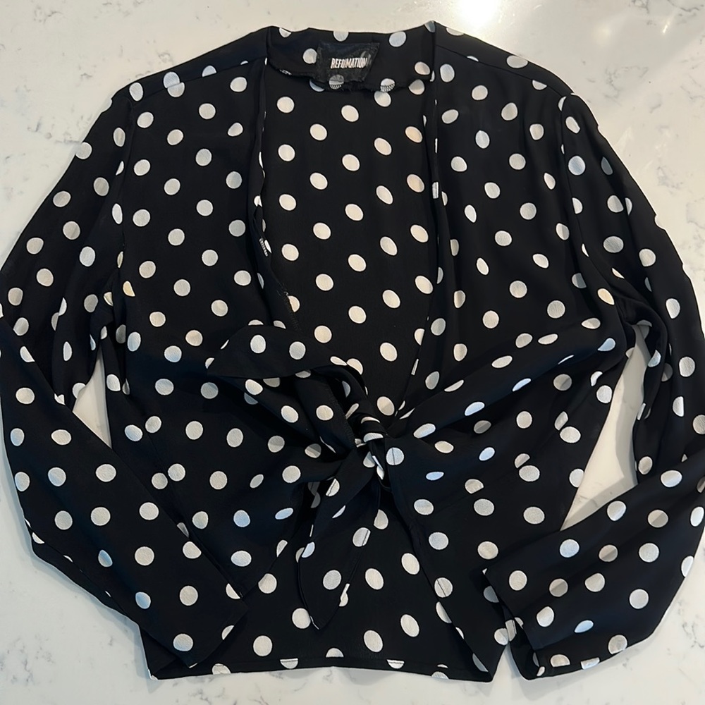 Reformation - Polka Dot L/S Tie Top